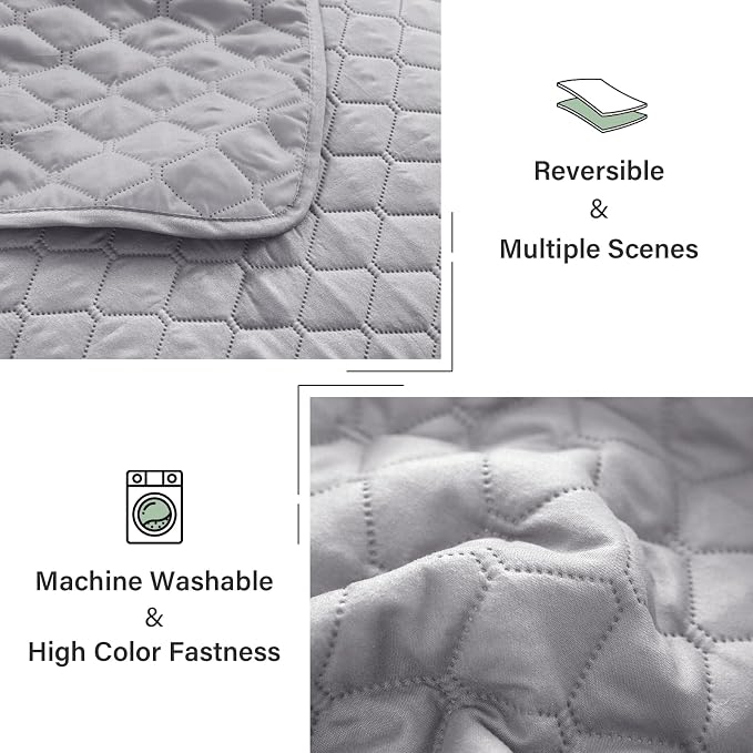 Exclusivo Mezcla Reversible California King Quilt Set, Light Grey | Lightweight Bedspreads with 2 Pillow Shams, Soft Microfiber, All Season Bed Coverlets for Bedroom Guest Room, 112x104 Inch