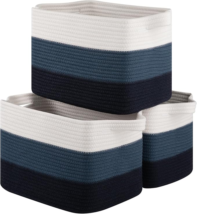 OIASKET Storage Basket for Organizing, Woven Baskets for Storage, Rectangle Decorative Baskets for Shleves, Closet, Toys, Books, Nursery Organizer Bins - Pack of 3 (Gradient Blue, 13"x9.85"x8.7")