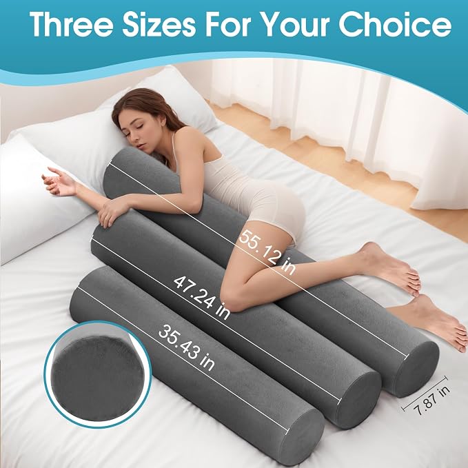 SereneCloud Memory Foam Body Pillow for Bed, 47" Long Bed Pillow for Adults | Full Body Pillows, Bolster Pillows with Breathable, Removable Velvet Cover, Skin-friendly Cylindrical Side Pillow, 47*8 Inch