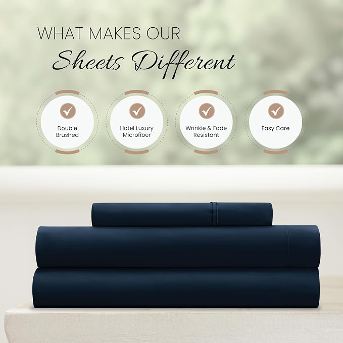 Linen Market Bed Sheets for Twin Size Bed (Navy) - Sleep Better Than Ever with These Soft and Cooling Twin Sheets - Deep Pocket Fits 16" Thick Beds - 3 Piece Twin Sheet Set