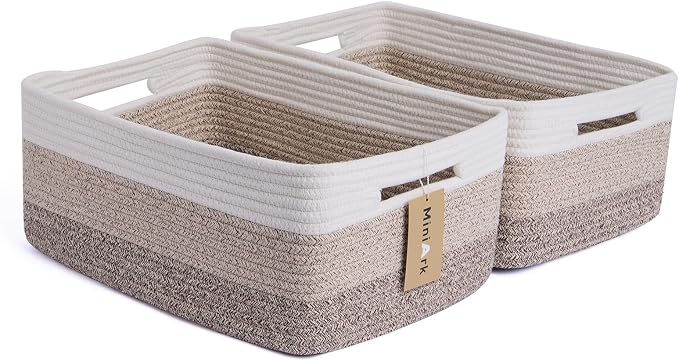 MiniArk Large Storage Baskets for Shelves, 17 x 13 x 7.5” Closet Organizers Bins for Clothes Blanket Towels, Baby Nursery, Toy Baskets Box, Woven Rope Baskets, 2 Packs Gradient Brown