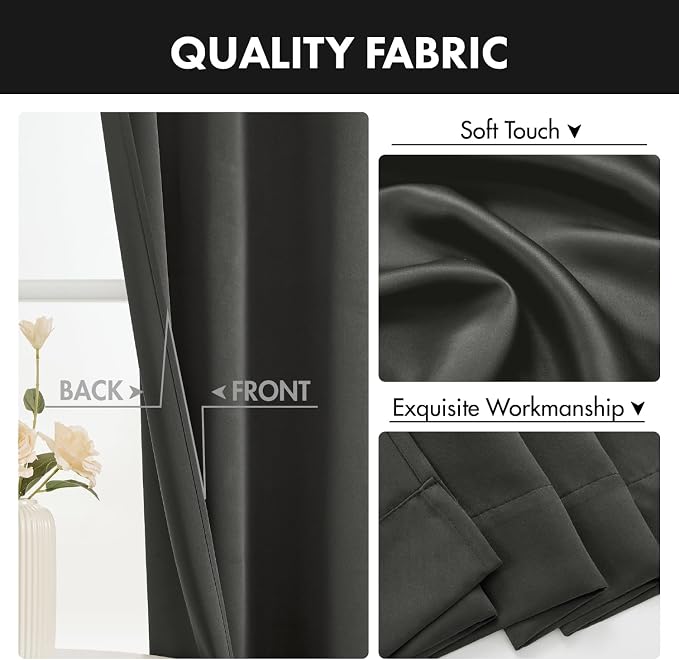 MIULEE Set of 4 Dark Grey 45 Inch Short Blackout Kitchen Window Curtains | Bedroom Drapes, Light Blocking Privacy Curtains for Small Windows, Bathroom, RV/Motorhome, Laundry, Top&Bottom Rod Pocket