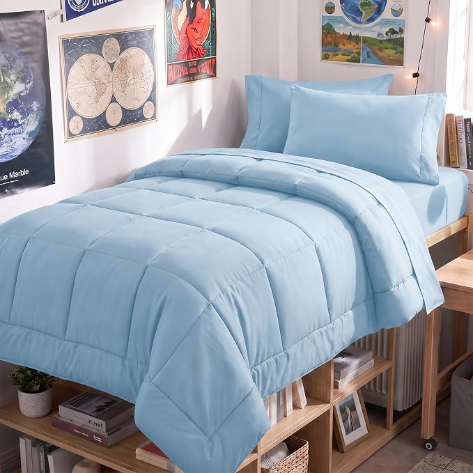 Twin XL Comforter Set Baby Blue - 5 Pieces Twin XL Bed in a Bag | College Dorm Essentials, OEKO-TEX Certified, All Season, Down-Alternative Comforter + Flat & Fitted Sheets + 2 Pillowcases