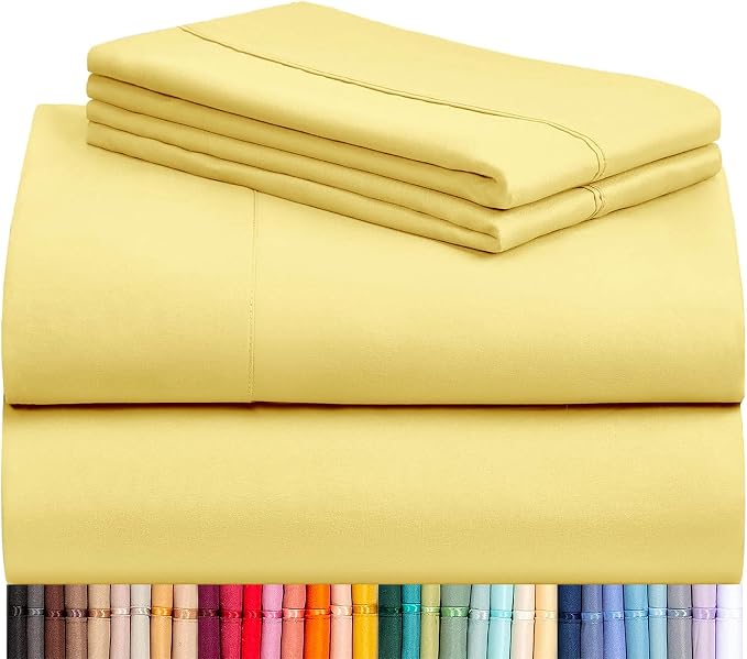 LuxClub Full Size Sheets, Cooling & Soft Deep Pocket Bed Sheets, 4PC | LuxClub Silky Fitted Sheet & Pillowcase Sets, Breathable Hotel Luxury Bedding for Mattress Wrinkle Free, Lemon