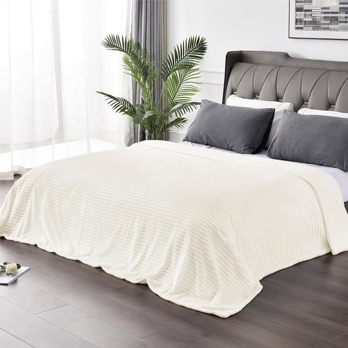 BEDELITE 3D Ribbed Jacquard Cream Full Size Blankes for Bed, 84x90 Inch | Soft Warm Decorative Fluffy Blanket, Cozy Fuzzy Lightweight Plush Fleece Throw Blankets for Bed, Room Decor, Gift for Women
