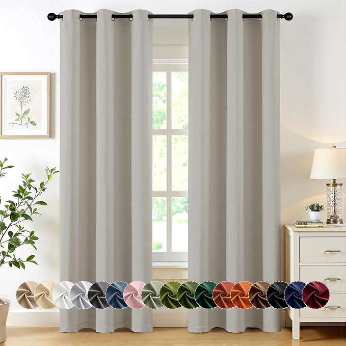 MIULEE Blackout Curtains for Bedroom 2 Panels 40 x 84 Inch Long Natural | Thermal Insulated, Living Room Darkening Grommet Drapes, Noise Reducing, Light Blocking Window Treatments