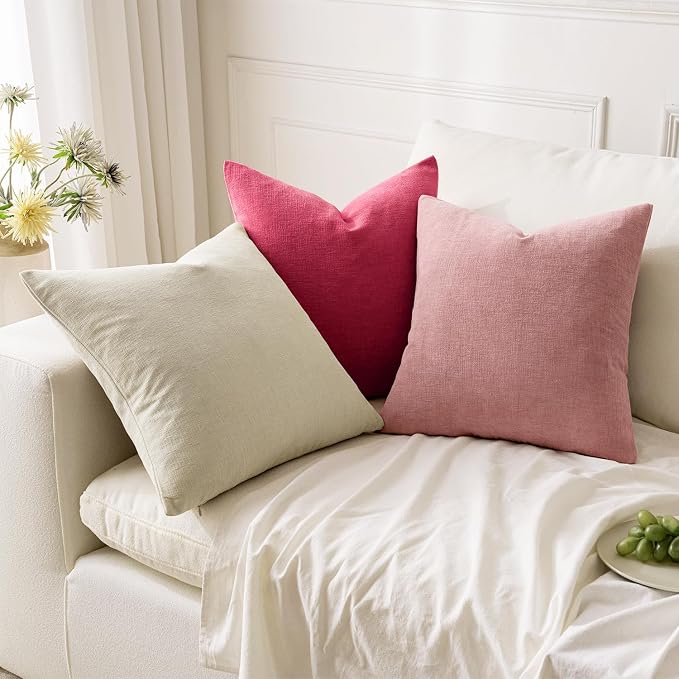 MIULEE Hot Pink Red Chenille Couch Throw Pillow Covers, 18x18 | Set of 2, Soft Farmhouse Modern Home Decor, Decorative Pillowcases for Sofa Living Room Bed