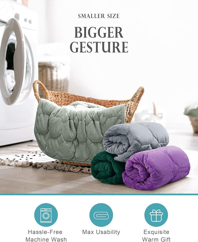 Cottonblue Small Weighted Lap Blanket 7lbs for Adults Teens 24"x29", Cozy | Soft Crystal Velvet Weighted Blanket Pad, Washable Portable Mini Travel Blankets for Relaxation All Season Used, Sage Green