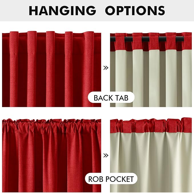 MIULEE 100% Blackout Linen Curtains 42 x 84 Inch Christmas Red 2 Panels | Thermal Insulated, Room Darkening Drapes for Bedroom Living Room, Back Tab Rod Pocket Pinch Pleated, Solid Luxury Decor