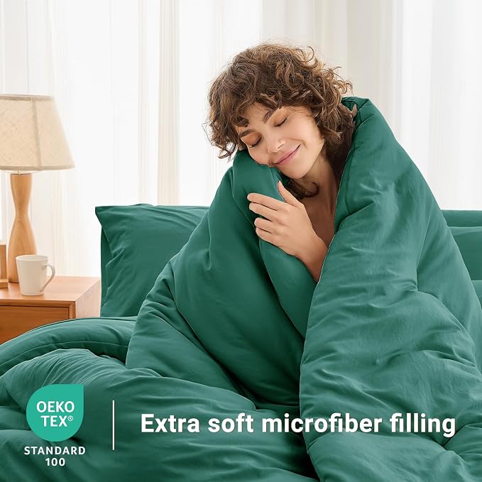 7 Pieces Full Comforter Set, Soft Bed in a Bag Full Size, All Season Bedding Set with Comforter, Flat Sheet, Fitted Sheet, Pillowcases & Shams, Emerald Green