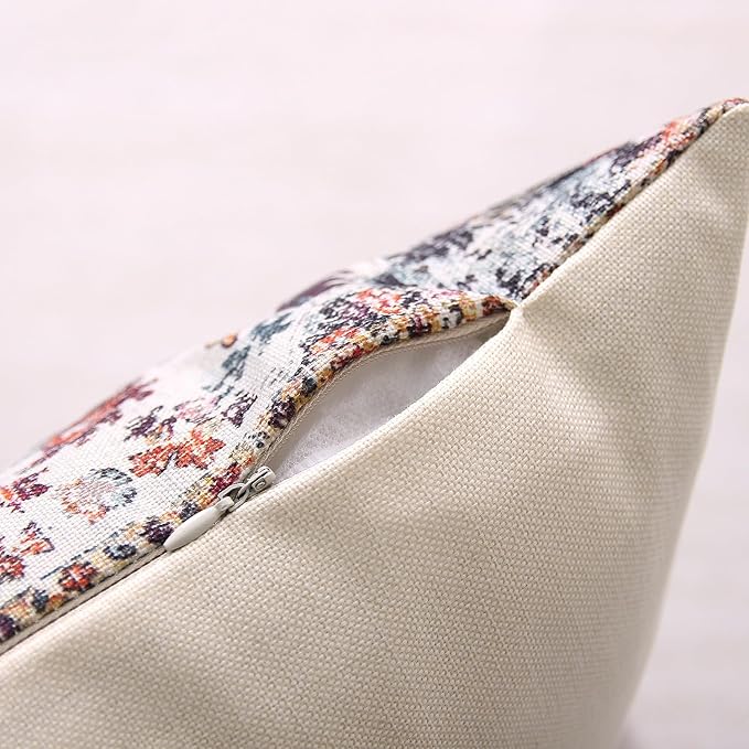 Outdoor Waterproof Pillow Covers 18x18 Inch Set of 2 Bohemian Vintage Carpet Pattern Pillow Covers Blue Burnt Orange Ethnic Design Decorative Farmhouse Couch Garden Balcony