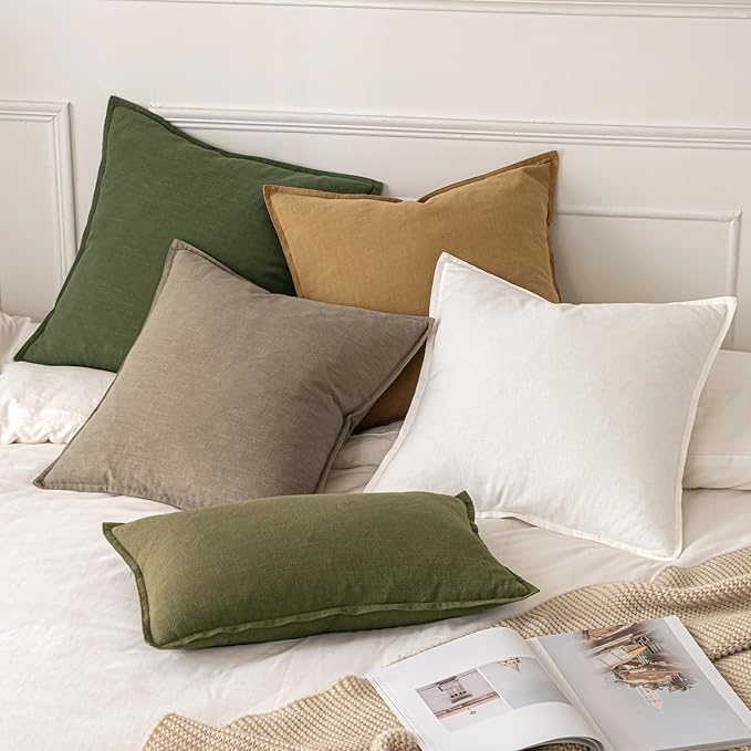 MIULEE Decorative Linen Pillow Covers 20x20 Inch Tan Taupe | Boho Farmhouse Neutral Couch Throw Pillows for Bed, Pack of 2 Accent Modern Pillowcases, Sofa Livingroom Home Decor