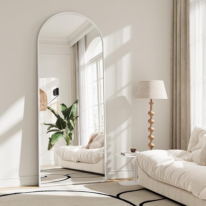 Mirror Full Length, 26"x71" Large Arched Floor Full Length Mirror with Stand, Room Decor Big Full Body Floor Mirror with HD Tempered Glass Aluminum Frame for Bedroom Living Room, White