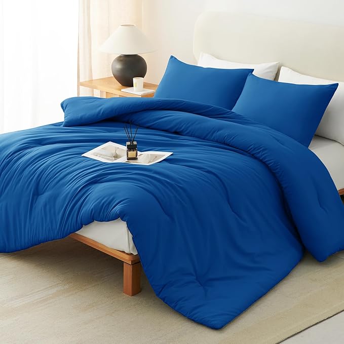Full Comforter Set, 3 Pieces Down Alternative Bedding, Classic Blue | 270 GSM All Season Comforter with 4 Corner Ties for Use as a Duvet Insert, OEKO-TEX Certified, 2 Pillowcases, 82 x 86 in