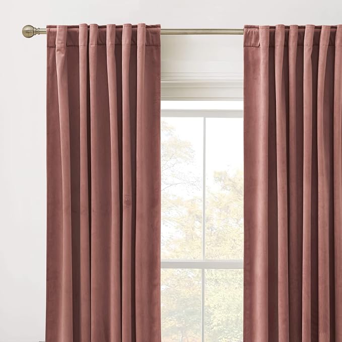 RYB HOME Wild Rose Velvet Curtains 84 inches for Bedroom Living Room | Thermal Insulated, Privacy UV Blocking, Noise Reducing, Energy Saving, Luxury Window Decor for Kids Room, W52 x L84, 2 Panels