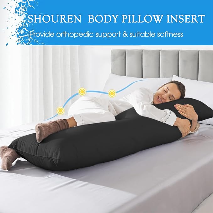 SHOUREN Large Body Pillow,Long Bed Pillow for Adults,20x54in | Breathable,sweat-absorbing,skin-friendly,medium firmness for side sleepers,multiple application