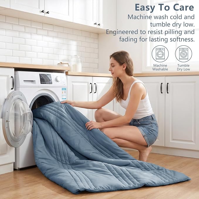 King Size Comforter Set Grayish Blue- 7 Pieces Bed in a Bag | OEKO-TEX Certified, 240GSM Down-Alternative Comforter, 14" Deep-Pocket Sheets, Shams & Pillowcases, Lightweight