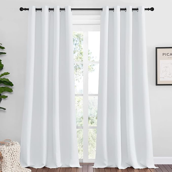 NICETOWN Room Darkening Curtain Panels 2 Panels 55 x 90-inch Greyish White | Home Fashion Ring Top Thermal Insulated Room Darkening Curtains for Bedroom/Nursery