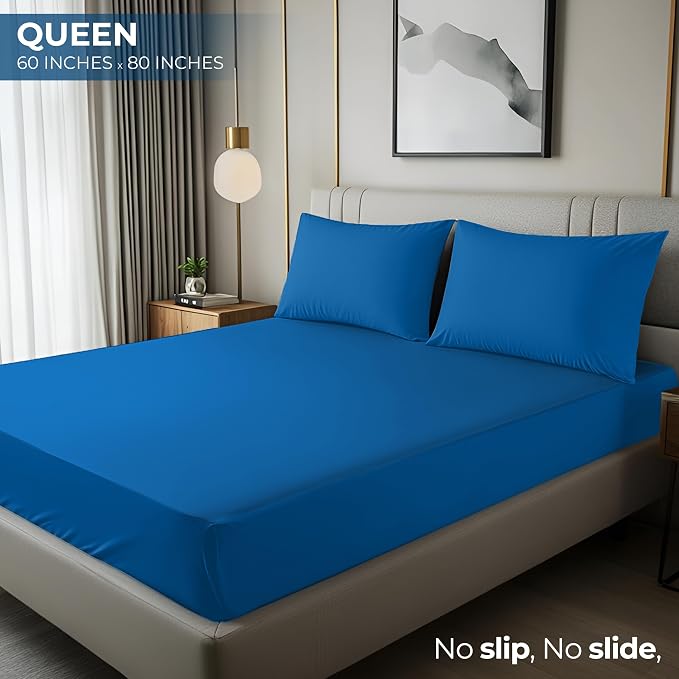 Queen Fitted Sheet, Ultra Soft Fits Up to 16 Inch Deep Pocket, Dusk Blue | Hotel Comfort, Cooling & Breathable Cotton like Polyester, Easy Fit, Wrinkle & Fade Resistant, Snug Fit, Easy Care, Oeko-Tex