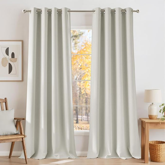 NICETOWN Natural Room Darkening Curtains 84 inches Long for Living Room | Privacy Panels, For Bedroom, Modern Farmhouse Style, Home Decor, Grommet Top, 2 Panels, W42 by L84
