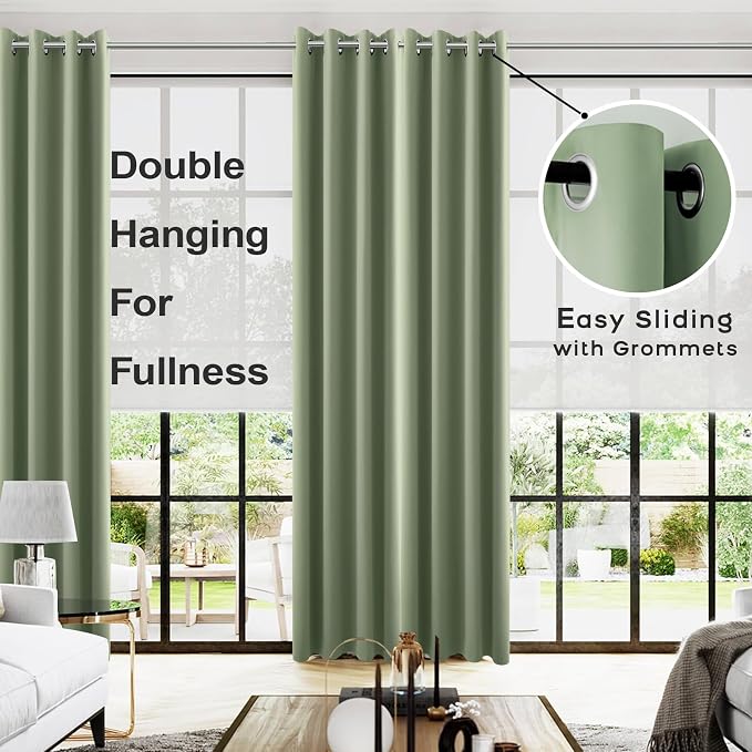 KOUFALL Retro Vintage Curtains for Bedroom,Green Farmhouse Blackout Elegant Curtains & Drapes for Living Room