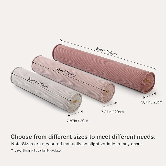 Long Round Body Pillow for Adults – Corduroy Cervical Roll Bolster Pillow, Firm Support for Spine Alignment & Side Sleeping,59 x 7.87 Inches,Brick Brown