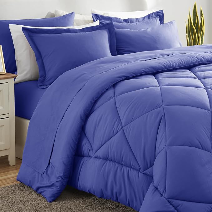 King Size Comforter Set Very Peri - 7 Pieces Complete Bedding Set | OEKO-TEX Certified, All Season, 240GSM Down-Alternative Comforter, Sheets, Pillowcases & Shams, 14" Deep Pocket, Easy Care