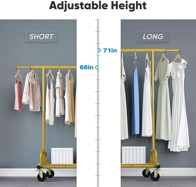 HOKEEPER Clothing Rack Gold Clothes Rack Heavy Duty Garment Rack for Hanging Clothes 525LBS Commercial Clothing Racks with Wheels for Bedroom, Laundry, Balcony, Living Room 22" D x 75" W x 71" H | Adjustable Garment Rack Easy Assemble Commercial Clothi...