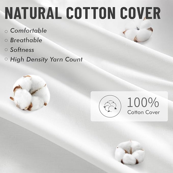 MIULEE 14x14 Inch Pillow Inserts Pack of 4-100% Cotton Cover | White Throw Pillow with 100% Virgin Microfiber for Bed Sofa Couch Living Room, All-Season Decorative Back Support