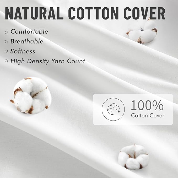 MIULEE 20x20 Inch Pillow Inserts Pack of 4-100% Cotton Cover | White Throw Pillow with 100% Virgin Microfiber for Bed Sofa Couch Living Room, All-Season Decorative Back Support