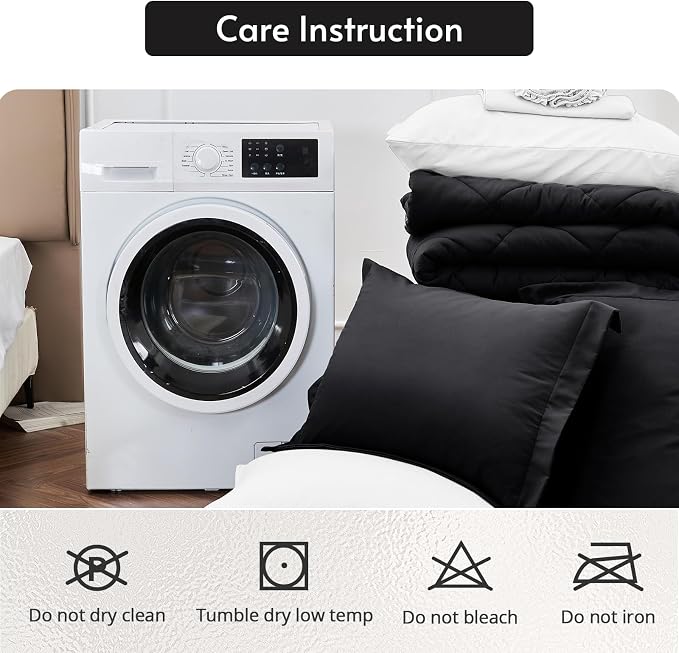7 Pieces Oversized Queen Comforter Set, Reversible Bed in a Bag Oversized Queen Size, All Season Bedding Set with Comforter, Flat Sheet, Fitted Sheet, Pillowcases & Shams, Black & White