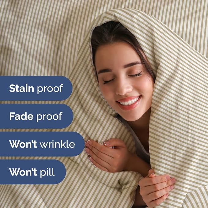 Short Queen Size 4 Piece Bed Sheet Set - RV Short Queen - Beige Stripes | Ultra-Soft, Breathable & Cooling Bed Sheets Set with Deep Pockets, Hotel Luxury Bedding for Women & Men, Wrinkle & Fade Free