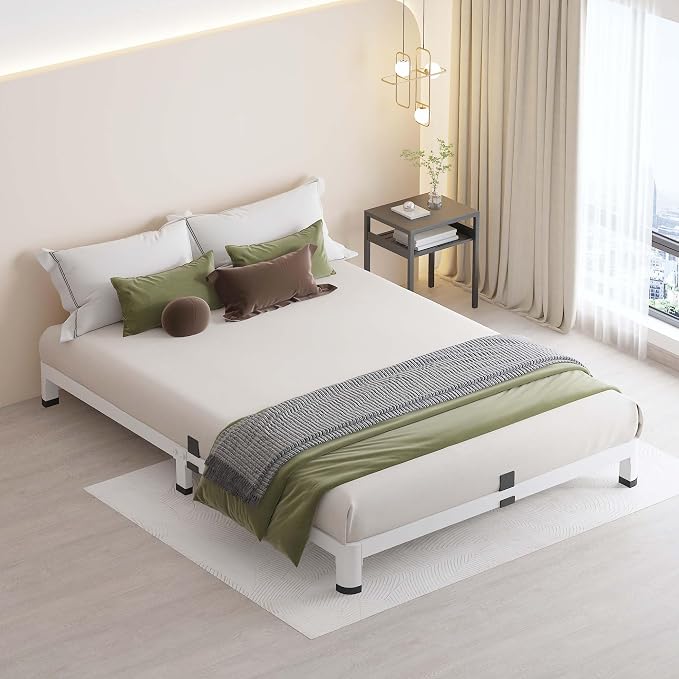MAF 14 Inch Twin Metal Platform Bed Frame White with Round Corner Legs | Mattress Slide Stopper, 3000 LBS Heavy Duty Steel Slats Support, Noise Free, No Box Spring Needed, Easy Assembly, Anti-Slip