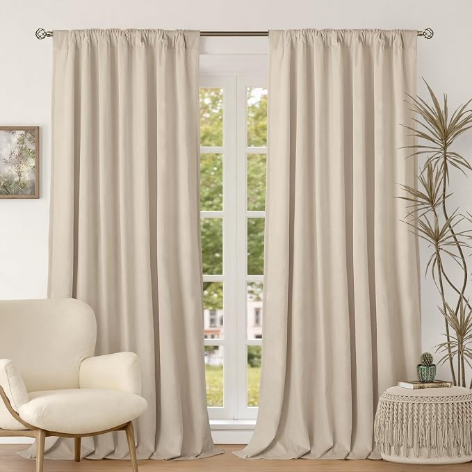 BGment Cream Beige Luxury Blackout Velvet Curtains 84 inches 2 Panels | Thick Curtains for Bedroom,Living Room, Thermal Insulated, Super Soft, Window Drapes, Rod Pocket Back Tab, 60 x 84 inches