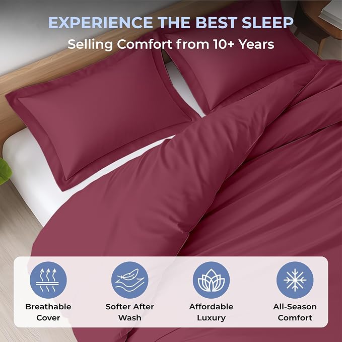 3 Pc 120"x120" Duvet Cover Set Super King Plus/Super Oversize King 100% Egyptian Cotton - 600 Thread Count, Zipper Closure & Corner Ties - Fits Only Large Inserts -Red Burgundy