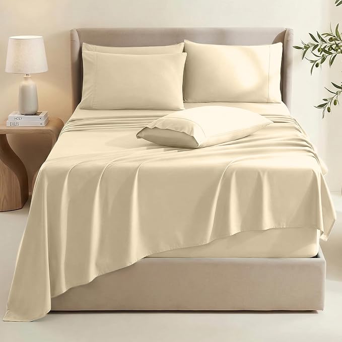 Hearth & Harbor Extra Deep Pocket Sheets - Fits Mattress 18-24 Inches Deep - Extra Deep Pocket Split King Size Sets - 7 Piece Split King Size - Cream