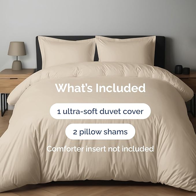 Duvet Cover King Size - Extra Soft 3 Piece with Zipper Closure - Wheat | Extra Soft, Breathable, King Duvet Cover 104" x 90" with 2 Pillow Shams, Zipper Closures & Ties, Women, Men, Kids & Teens
