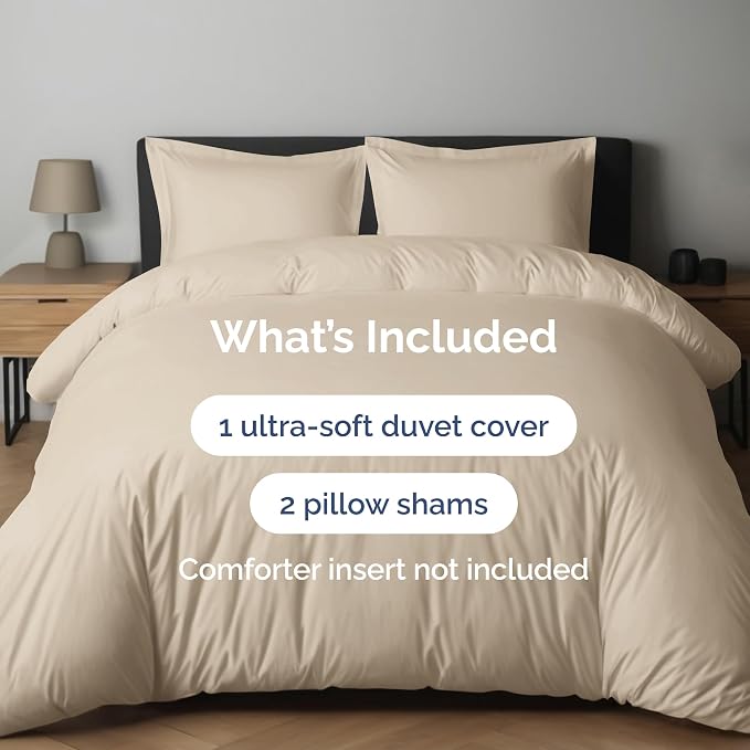 Duvet Cover Cal King Size - Soft 3 Piece with Zipper Closure - Wheat | Extra Soft, Breathable, Cal King Duvet Cover 104" x 98" with 2 Pillow Shams, Zipper Closures & Ties, Women, Men, Kids & Teens
