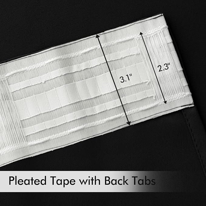 MIULEE Black Back Tab Blackout Curtains 52x98 Inch Length 2 Panels Set | Rod Pocket Pinch Pleated, Thermal Insulated, Room Darkening, Light Blocking Drape, Halloween Curtains for Living Room Bedroom