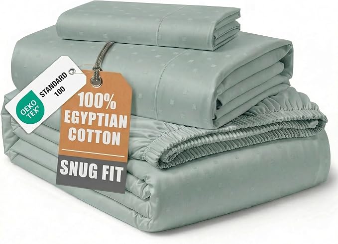 LANE LINEN Twin Mattress Sheets 100% Egyptian Cotton Sateen - Mineral | Twin Bed Sheets For Girls - 3-Piece Set, Ideal For Dorms And Guest Beds, For A Luxurious Night's Sleep, Luxe Sheen