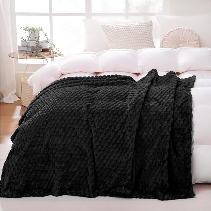 Puncuntex Black Throw Blanket 108"×90" inches Fuzzy 3D Jacquard Decorative | Flannel Fleece Super Soft Plush Cozy Blanket for Couch Sofa Chair Lightweight