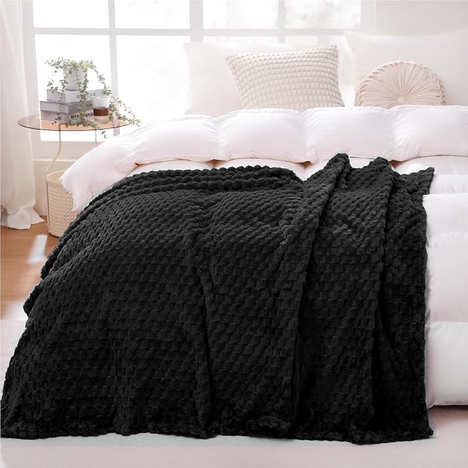 Puncuntex Black Throw Blanket 60"×80" inches Fuzzy 3D Jacquard Decorative | Flannel Fleece Super Soft Plush Cozy Blanket for Couch Sofa Chair Lightweight