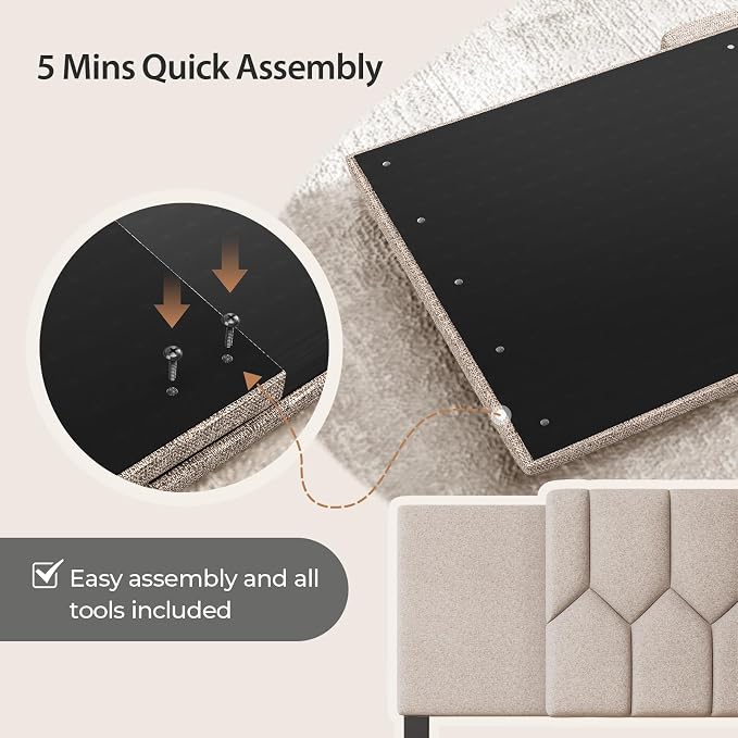 Upholstered Tufted Headboard, 3 in 1 Headboard for Full/Queen/King Size Bed, Height & Width Adjustable Head Board, Attach Frame, Study & Comfortable, Ideal for Bedroom, Dorm, Guest Room, Beige