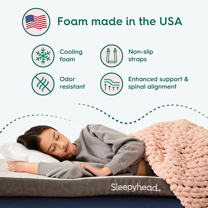 Sleepyhead Twin XL 3 Inch Mattress Topper Super, Thick Cooling Gel & Copper-Infused Memory Foam for College Dorm, Pressure Relief, Removable Washable Cover, CertiPUR-US Certified (XL Twin 3")