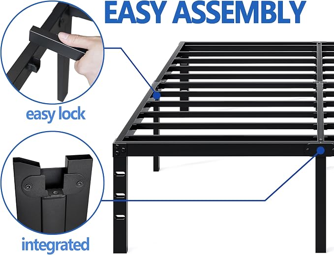 NEW JETO Metal Bed Frame,King Size Bed Frame with Storage Space,16 Inch | Heavy Duty Sturdy Mattress Foundation,Easy Assembly,No Box Spring Needed, Black