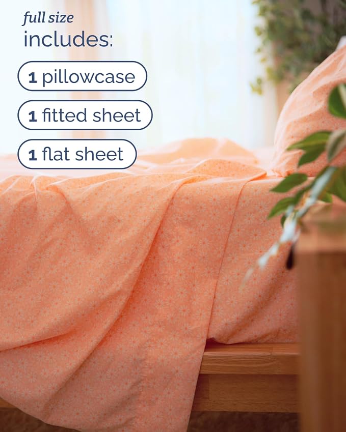 Full 4 Piece Floral Sheet Set - Soft, Breathable & Cooling - Blush Daisies | 1 Flat, 1 Fitted & 2 Pillowcases w/ Deep Pockets, Boho Botanical Floral Bedding, Breathable & Cooling, Wrinkle & Fade Free