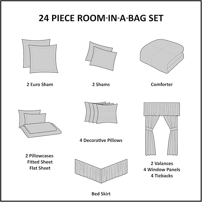 Madison Park Essentials Brystol 24 Piece Room in a Bag Faux Silk Comforter Jacquard Paisley Design Matching Curtains Down Alternative Hypoallergenic All Season Bedding-Set, Queen(90"x90"), Brown | Matching Curtains Room in a Bag, Down Alternative Beddi...