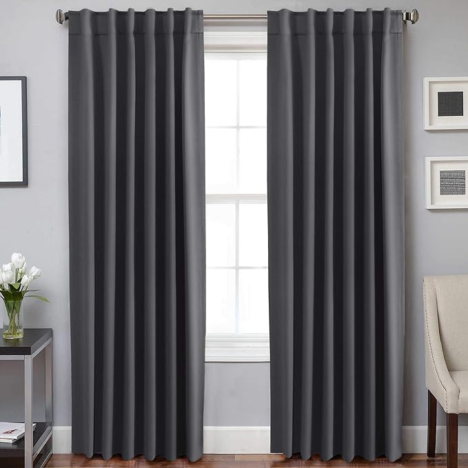 H.VERSAILTEX Blackout Curtains Thermal Insulated Window Treatment Panels Room Darkening Blackout Drapes for Living Room Back Tab/Rod Pocket Bedroom Draperies, 52 x 84 Inch, Charcoal Gray, 2 Panels