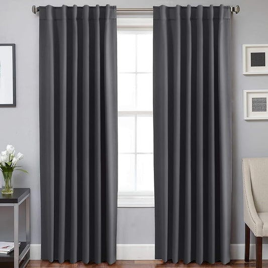 H.VERSAILTEX Blackout Curtains Thermal Insulated Window Treatment Panels Room Darkening Blackout Drapes for Living Room Back Tab/Rod Pocket Bedroom Draperies, 52 x 84 Inch, Charcoal Gray, 2 Panels