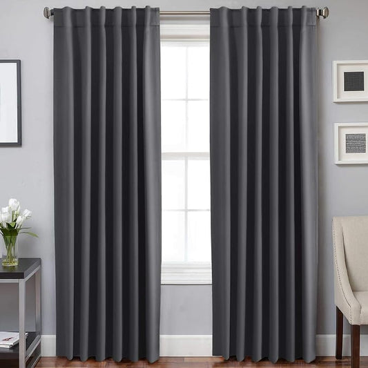 H.VERSAILTEX Blackout Curtains Thermal Insulated Window Treatment Panels Room Darkening Blackout Drapes for Living Room Back Tab/Rod Pocket Bedroom Draperies, 52 x 96 Inch, Charcoal Gray, 2 Panels